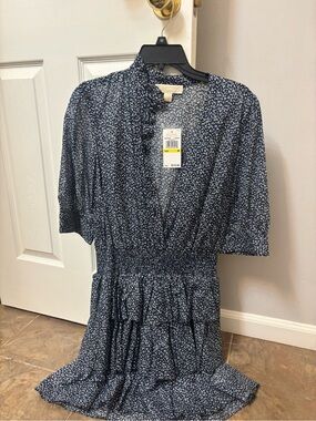 Michael Kors Navy Blue Floral Tiered Mini Dress
